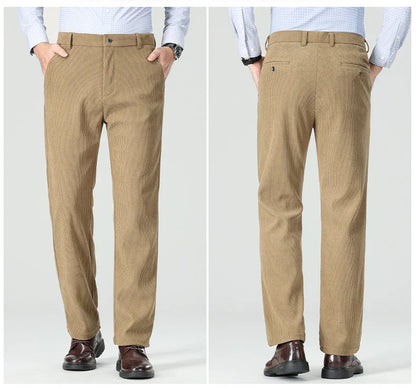New Mens Corduroy Pants Classic Business Casual Pants Straight Leg Regular Fit Dress Pants Commuting Suit Pants