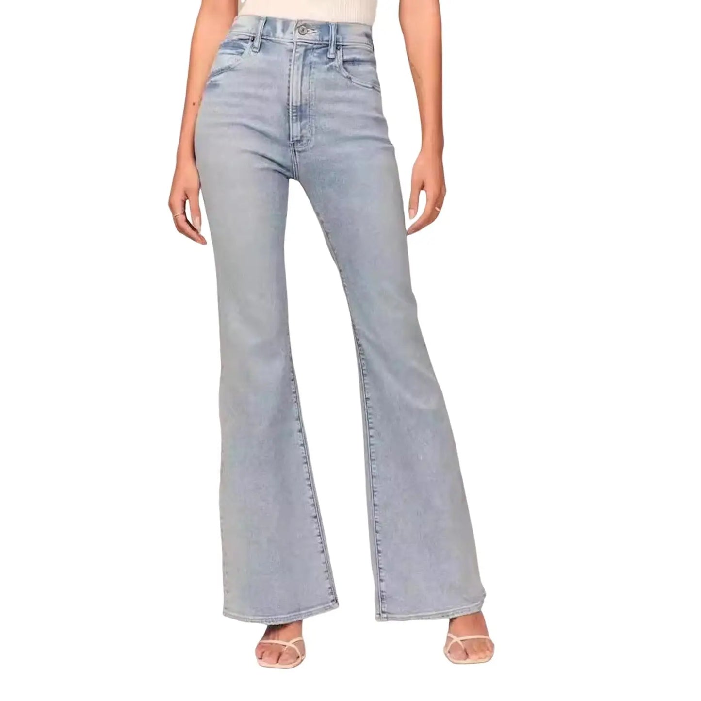 Mid Waisted Stretch Flare Jeans Women Denim Pants