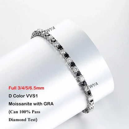 Full 3/4/5/6.5MM D Color Blue Green White Moissanite Tennis Bracelet for Men Women S925 Silver All Diamond Link Bracelets