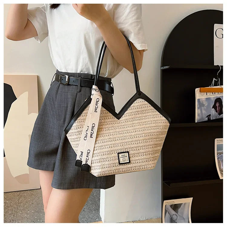 Straw Leisure Capacity Beach Shoulder Bag Retro Handmade Woven Shoulder Bag Summer Leisure Bag Commuting Women's Handbag