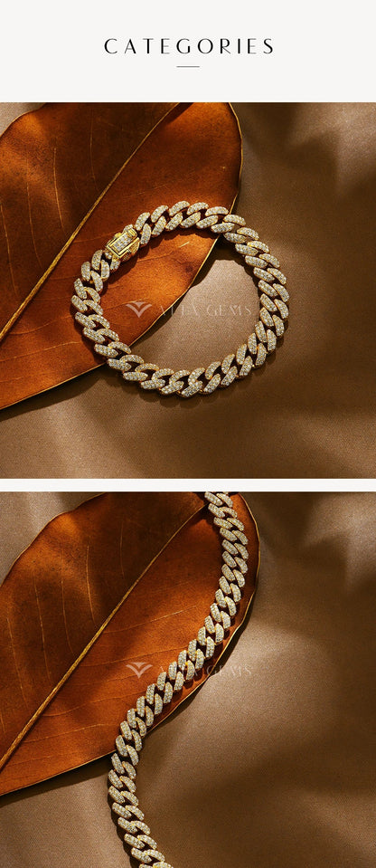 S925 Silver Moissanite Cuba Chain for Man Women 18K Gold Plated Full D VVS1 Color Tennis Bracelets Top Quality Jewelry