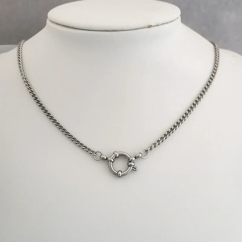 Spring Sailor Clasp Necklace Women Men Choker Stainless Steel Geometric Paperclip Link Chain Rolo PVD Gold Color Wholesale