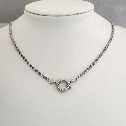 Spring Sailor Clasp Necklace Women Men Choker Stainless Steel Geometric Paperclip Link Chain Rolo PVD Gold Color Wholesale