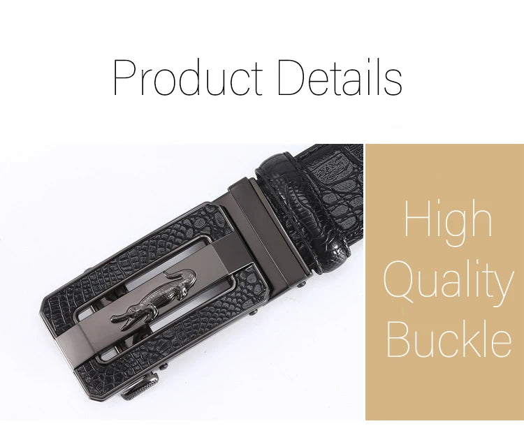 Men's Belt Fashion Crocodile Pattern Belt Alloy Automatic Buckle Strap Casual Business Style Jeans Belt