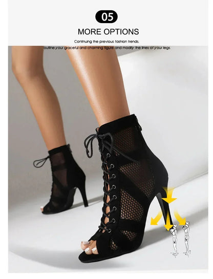 Girls Latin Dance Shoes Women Modern Dance Salsa High-Top Sandals Dance Hall Shoes Ladies Fashion Sexy High-Heeled Suede Boots