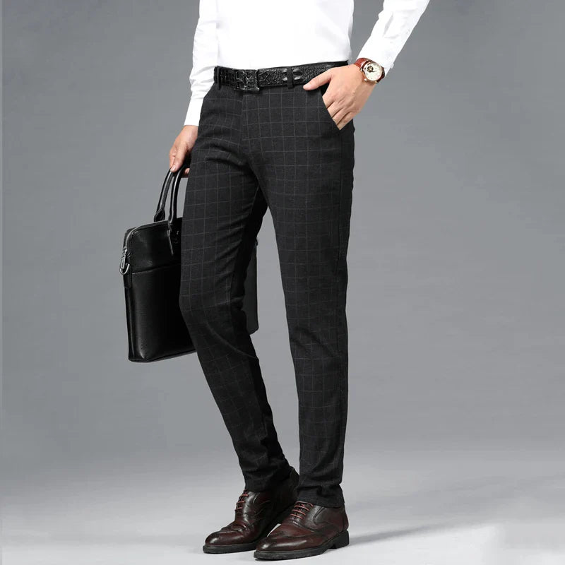 Spring Summer Business Men's Casual Pants Fashion Grid Design Versatile Comfortable Slim Straight Legs Elastic Male Trousers