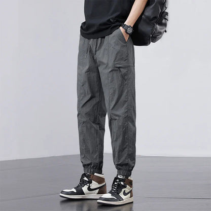 Spring Summer Thin Men's Quick-Dry Cargo Harem Pants Loose Streetwear Joggers with Elastic Cuffs Casual Tapered Trousers Outdoor