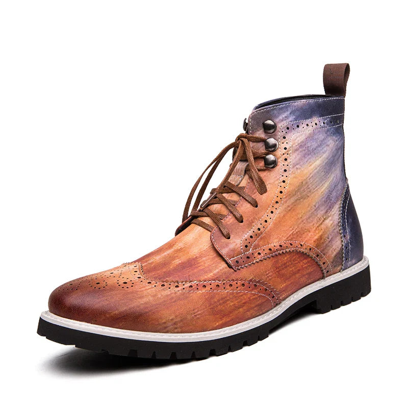 Men Lace-up High Top Brogue Carved Business Boots