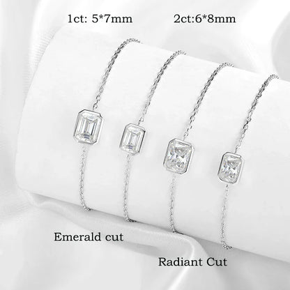 1/2CT Emerald Radiant Cut Moissanite Bracelets for Women Men Adjustable 15-20cm Chain 925 Sterling Silver Jewelry Fine