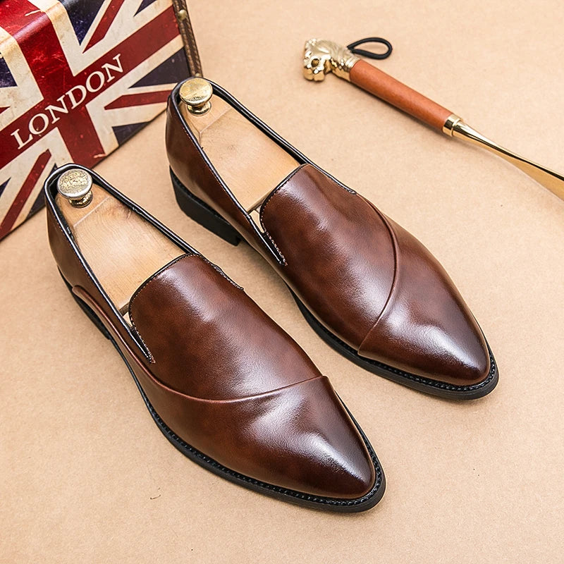 Casual Leather Shoes Large Size Men Business Shoes 2026 New Slip on Pointed leather Loafers Hand Polished Leather Casual Shoes