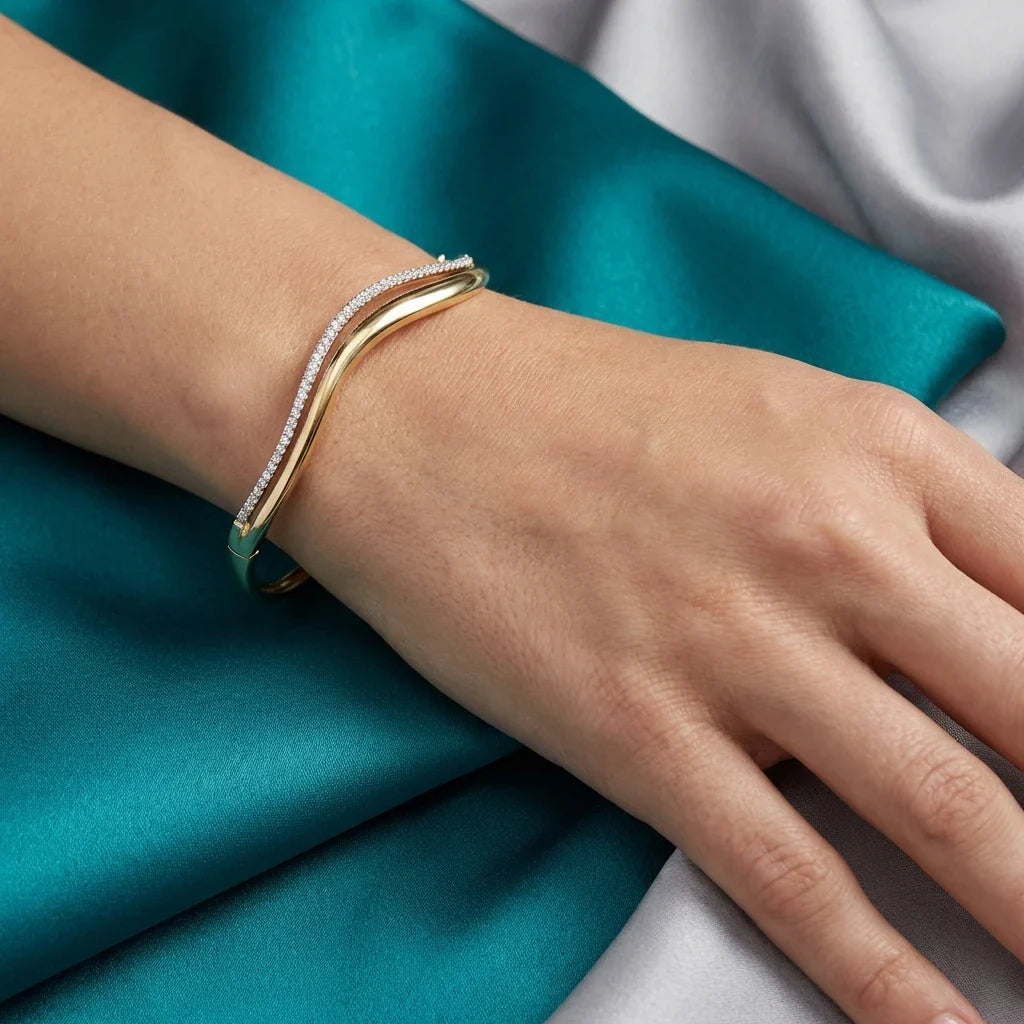 Double Wavy Bangle Bracelets for Women GRA Certified 1.5mm Diamond s925 Sterling Silver Plated 18K Bracelet