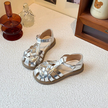 2026 Summer New Children's Shoes Knitted Sandals for Girls with Round Head Anti Slip Soft Bottom Comfortable Fashion Sandals