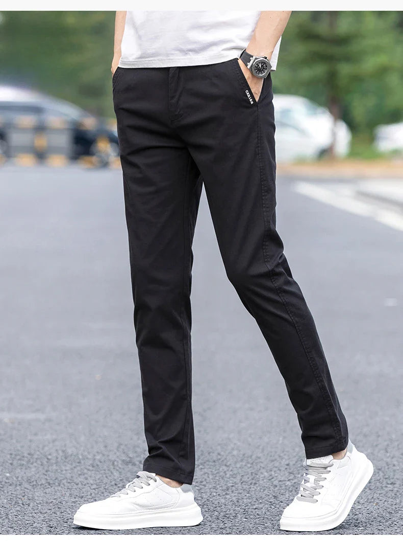 Slim Fit Straight Thin Casual Pants for Men Business Classic Stretch 98% Cotton Soft Spring Summer Trousers Brand Clothing