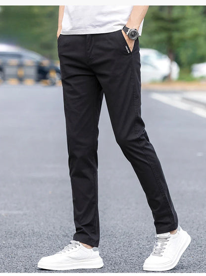 Slim Fit Straight Thin Casual Pants for Men Business Classic Stretch 98% Cotton Soft Spring Summer Trousers Brand Clothing