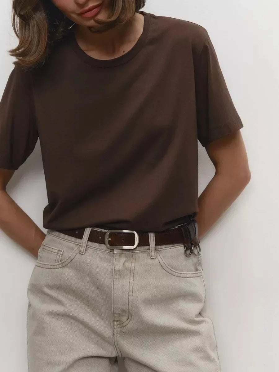Summer 100% Cotton Women's T-shirt Bottoming Basic Fashionable Lady Short Sleeve Loose Tops Shirts Solid 230g/㎡ Tops