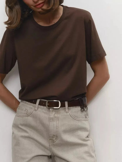 Summer 100% Cotton Women's T-shirt Bottoming Basic Fashionable Lady Short Sleeve Loose Tops Shirts Solid 230g/㎡ Tops