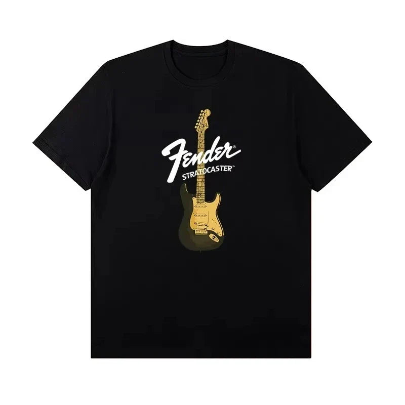 2025 Summer New Fender Jimi Hendrix Fender Electric Guitar Print Graphic T-shirt Men's Short Sleeve T-shirt Street Wear Summer