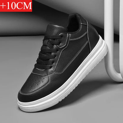 Novos sapatos masculinos invisíveis para aumentar a altura, sapatos esportivos de 6 CM-8 CM-10 CM, sapatos esportivos de couro branco para homens, tamanhos ampliados 36-46