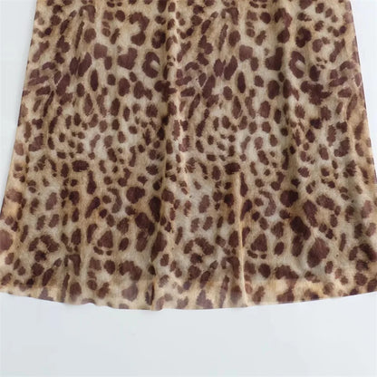 Leopard Print Tulle Slip Dress Woman Backless Summer Long Dresses For Women Vintage Sexy Party Dresses Midi Holiday Dress