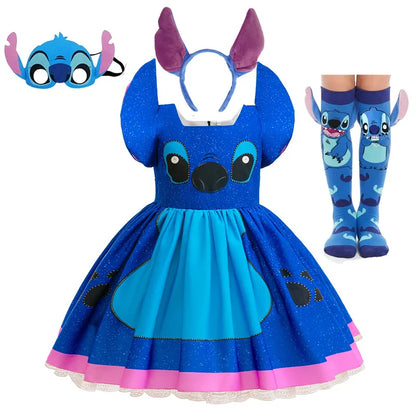 Girl's Dress Cartoon Stitch Movie Dress Cosplay Costume Stage Performance Halloween Carnival Children's Dress Up 12Yrs