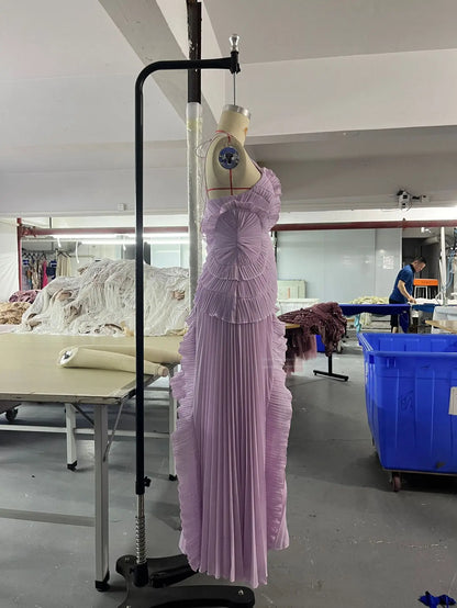 Ruffle ruffles design thin mid-length dress temperament fashion irregular halter women's dress 2025 summer new