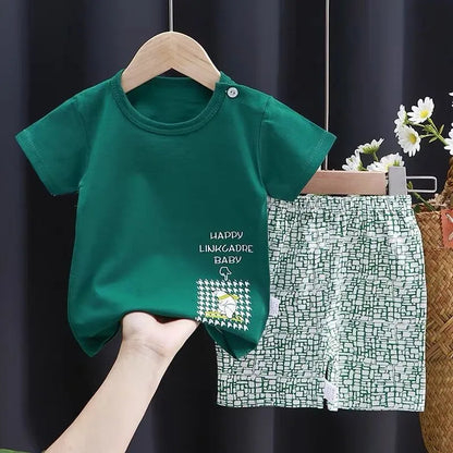 Tshirt +Shorts Cartoon Print Short Sleeve Tracksuits Child New Casual Loose Clothing Boys Baby Versatile Tees Cute Shorts 2pcs