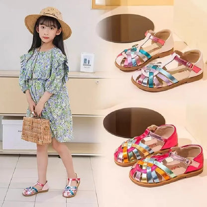 Girls Sandals New 2026 Summer Fashion Princess Party Dress Shoes Kids Colorful Soft Sandals Toddler Children Beach Weave Flats