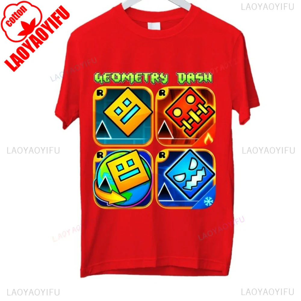 Dash Into Fun” Geometry Dash T-Shirt - 3D Gaming Characters Birthday Gift Cotton Summer Unisex Adult Style Printed T-shirt Tops