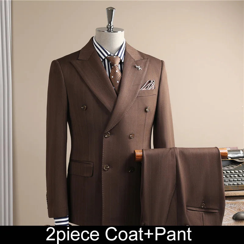 Man Outfit Turn Down Collar Long Sleeve Blazer Men Turn Down Collar Vest Straight-leg Pant Male Striped Slim 3-piece Suit Set