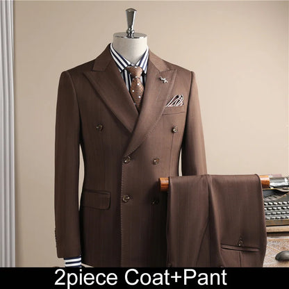 Man Outfit Turn Down Collar Long Sleeve Blazer Men Turn Down Collar Vest Straight-leg Pant Male Striped Slim 3-piece Suit Set