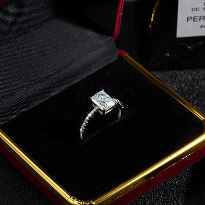 D VVS1 Radiant Moissanite Rings for Women 4 Prong Classic Trendy Fine Engagement Wedding Band GRA Certified 925 Sliver