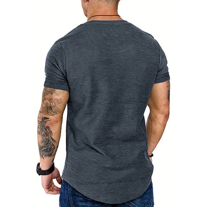 Men's Sports T-shirt Slim Fit O-neck Short Sleeve Muscle Fitness Casual Hip Hop Top Summer Fashion Basic Solid Crew T-shirt