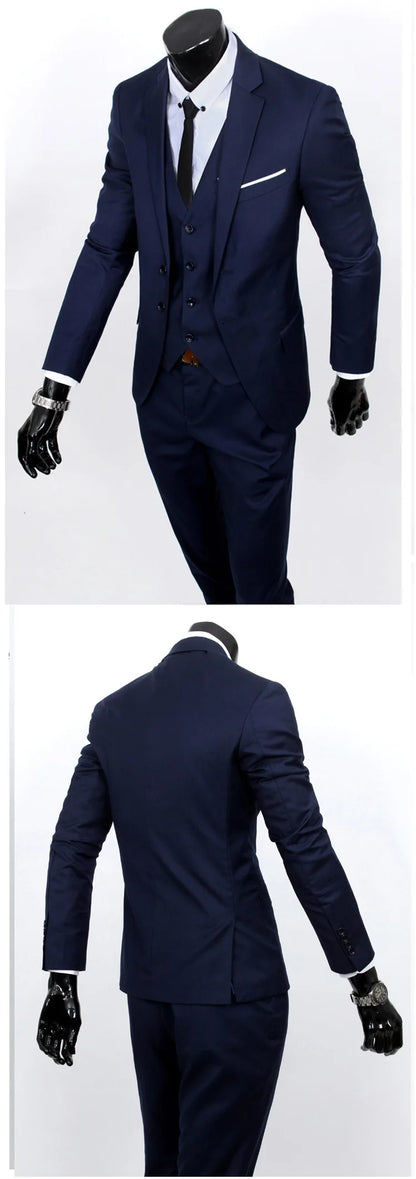 Groom Suit Men Three Piece Set British Style Slim Fit Wedding Suit Business Casual Summer