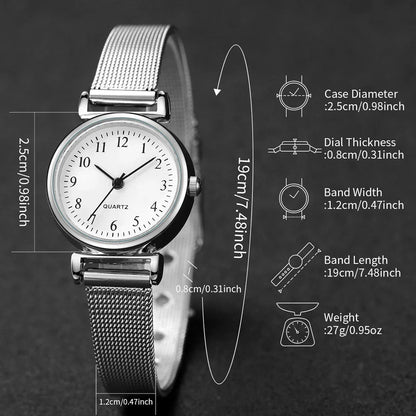 2PCS Fashion Women Quartz Watch Steel Mesh Band Watches Opening Cuff Bracelet Bangle Set（Without Box）