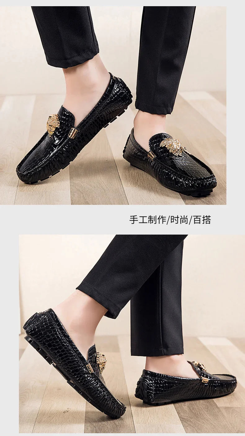 European Station Slip-On Lazy Beanie Shoes Men's Crocodile Pattern Men's Shoes 36 Small Size 48 Large Size New Casual Men's Leather Shoes