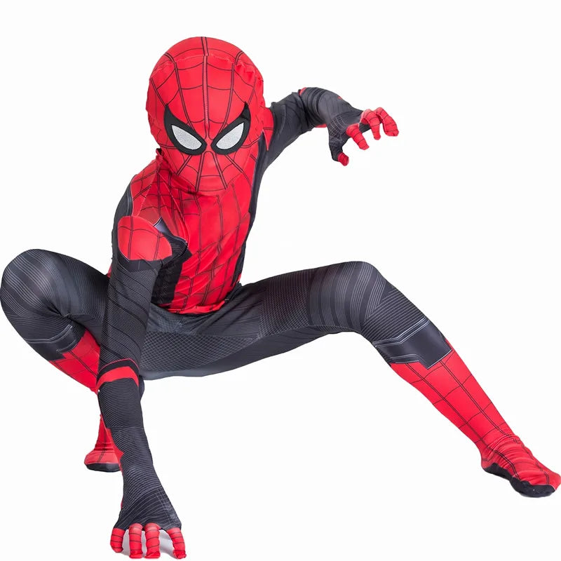 Boys Girls Superhero Costume Spider Web Jumpsuit With Mask For Kids Party Cosplay Movie Character Outfit Birthday Gift Play Cost
