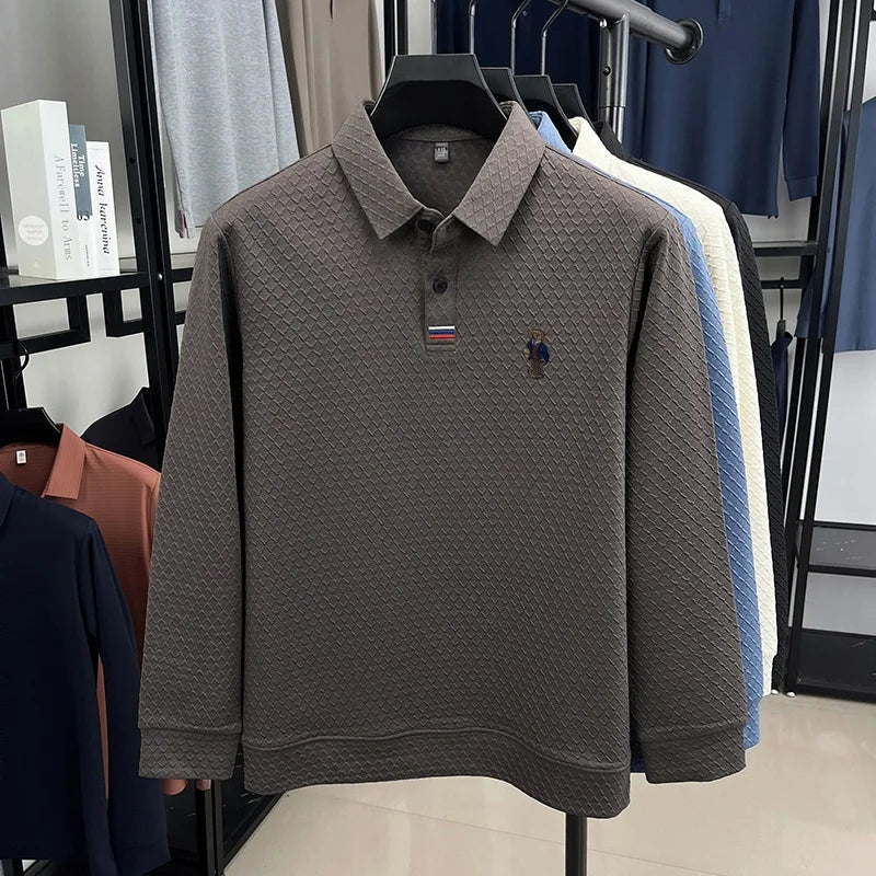 luxury brand men's new high quality long sleeves Polo shirt lapel embroidery jacquard T-shirt business fashion leisure Mens wear