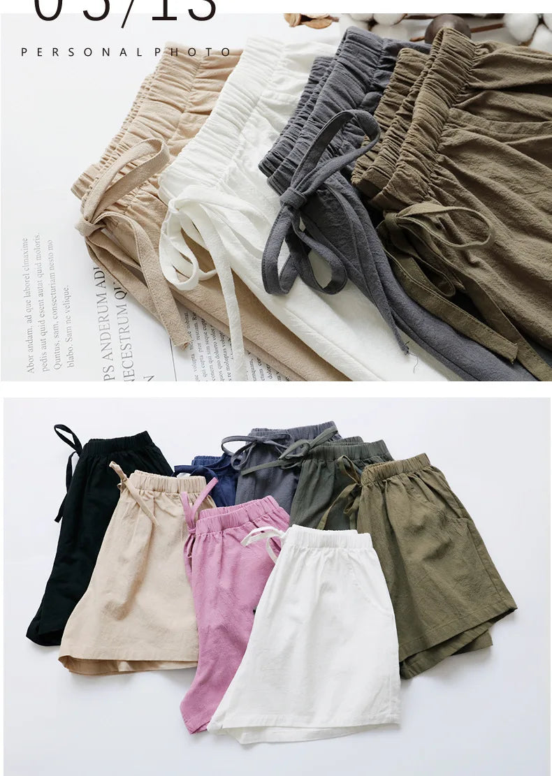 Summer Women Cotton Linen Shorts High Waist Shorts Short Pants Women Fashion Casual Sports Shorts Female S-3XL
