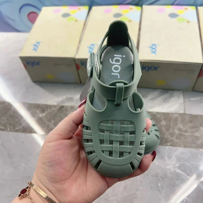 Boys Girls' Solid Color Casual Baotou Roman Sandals Baby Kids Jelly Beach Shoes Children's Soft Sole Non-slip Sandals SO125