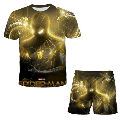 Kids Summer Tshirt Set Boys Spider-Man Trendy 2 Piece Hulk Iron Man Spiderman Outfit