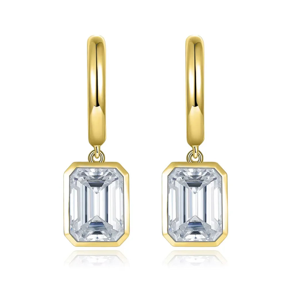 D VVS Emerald Moissanite Drop Earrings for Women GRA Certified Solid 925 Silver Plated 18k White Gold Hoop Drop Earring