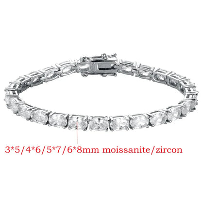 0.3-1.5CT Oval Cut Moissanite Hip-hop Tennis Bracelets for Women Men Lab Diamond Wedding Party 100% S925 Silver Chain