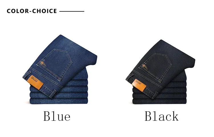 Plus Size 42 44 46 Spring Autumn Men's Fashion Casual Jeans Black Blue Classic Business Straight Elasticity Brand Denim Trousers