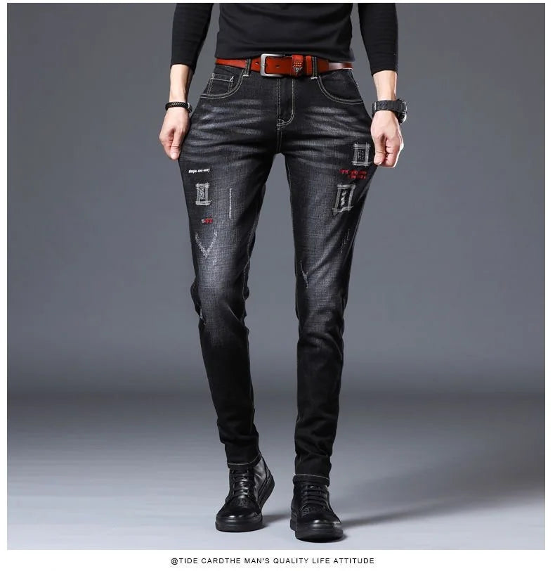 2023 Spring and Autumn New Fashion Trend Ripped Denim Pants Men's Casual Slim Comfortable Breathable High Quality Stretch Pants