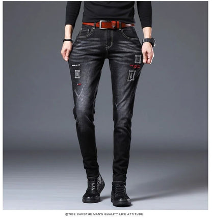 2023 Spring and Autumn New Fashion Trend Ripped Denim Pants Men's Casual Slim Comfortable Breathable High Quality Stretch Pants