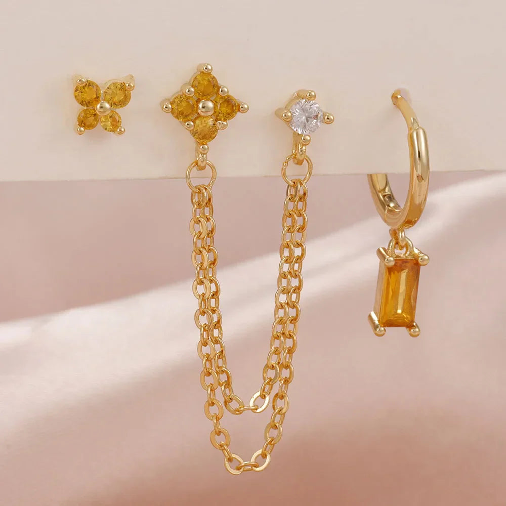 3PCS Exquisite Stainless Steel 12 Constellation Birthstone Earrings Set for Woman Cartilage Piercing Earrings Fashion Jewelry