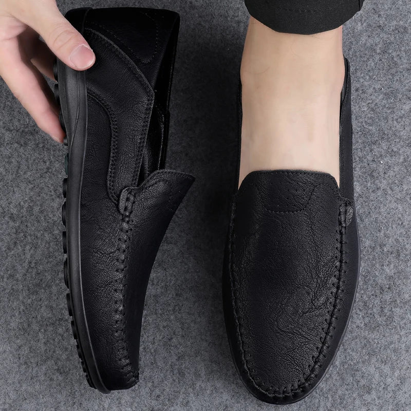 Men's casual leather shoes four seasons plus size soft sole comfort outdoor fashion youth business leather shoes driving shoes