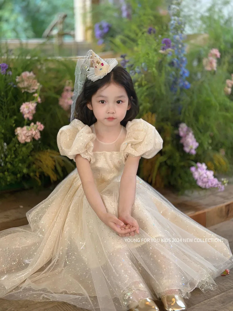 Children Dress Princess Dress 2026 Summer New Girls Sparkling Fairy Fluffy Gauze Dress