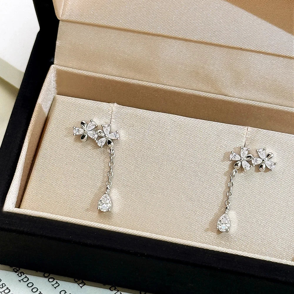 Waterdrop Long Full Moissanite Drop Earrings for Women 100% S925 Silver 0.3carat Pear Cut Lab Diamond Earring with Certificate