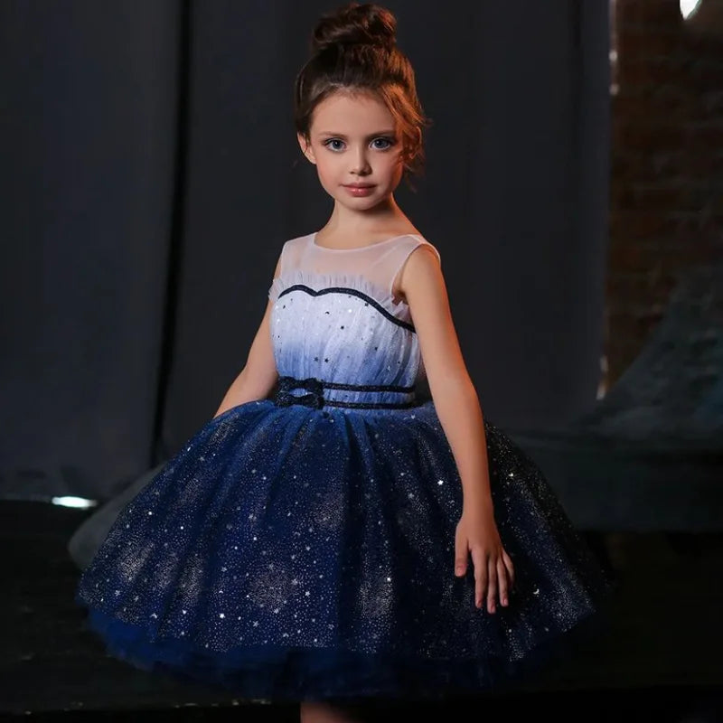 New Baby Kids Girls Elegant Printed Butterfly Flower Princess Party Tutu Dresses Children Sequins Wedding Evening Girl Clothes
